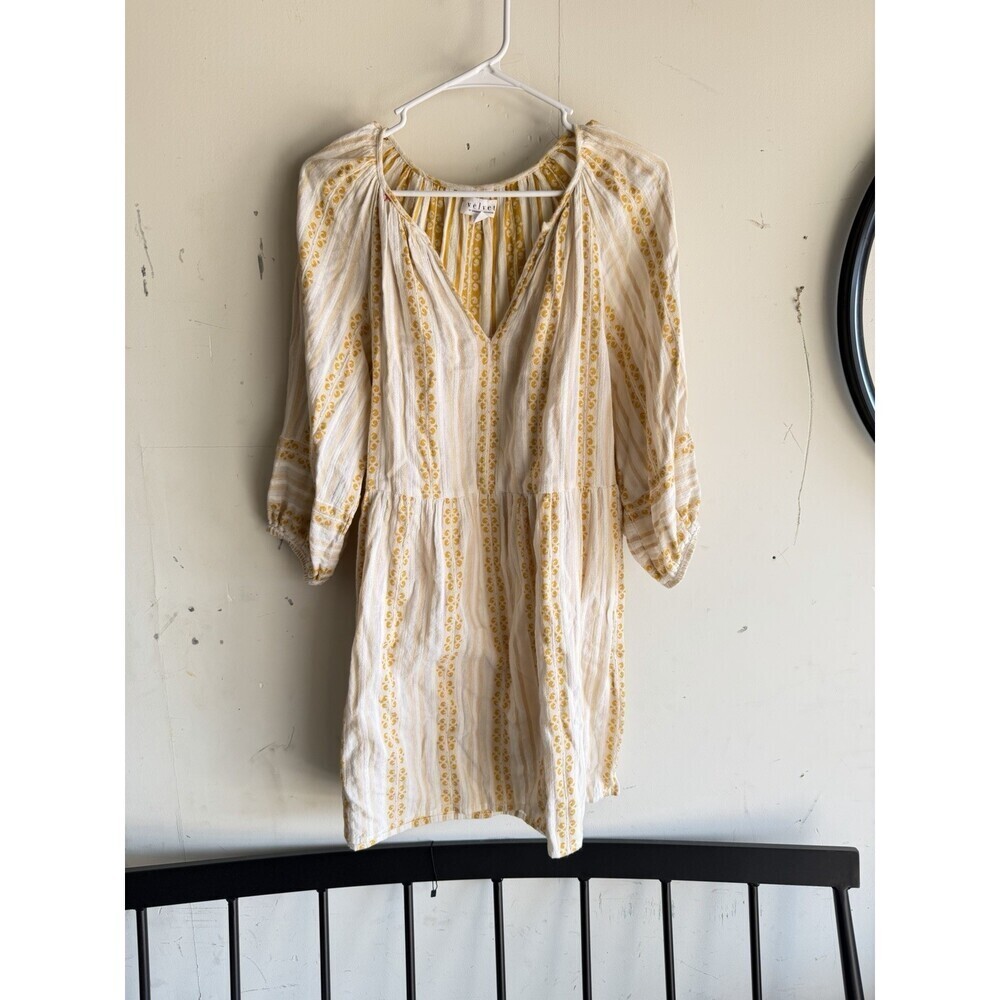 Velvet by Graham & Spencer Striped Dress Yellow Cream V Neck Long Sleeve S